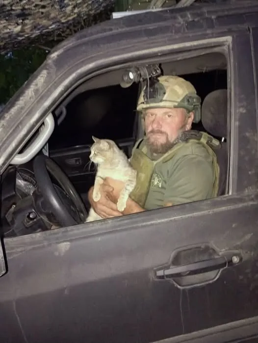 Військовий у машині тримає кота