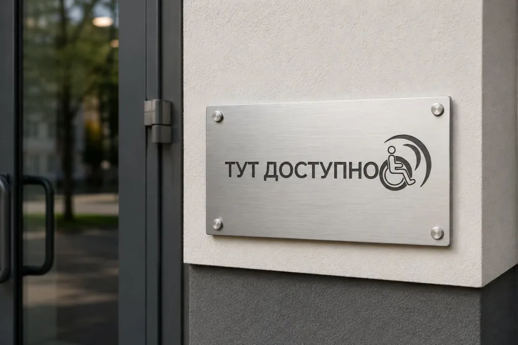 Невелика табличка з написом Тут доступно