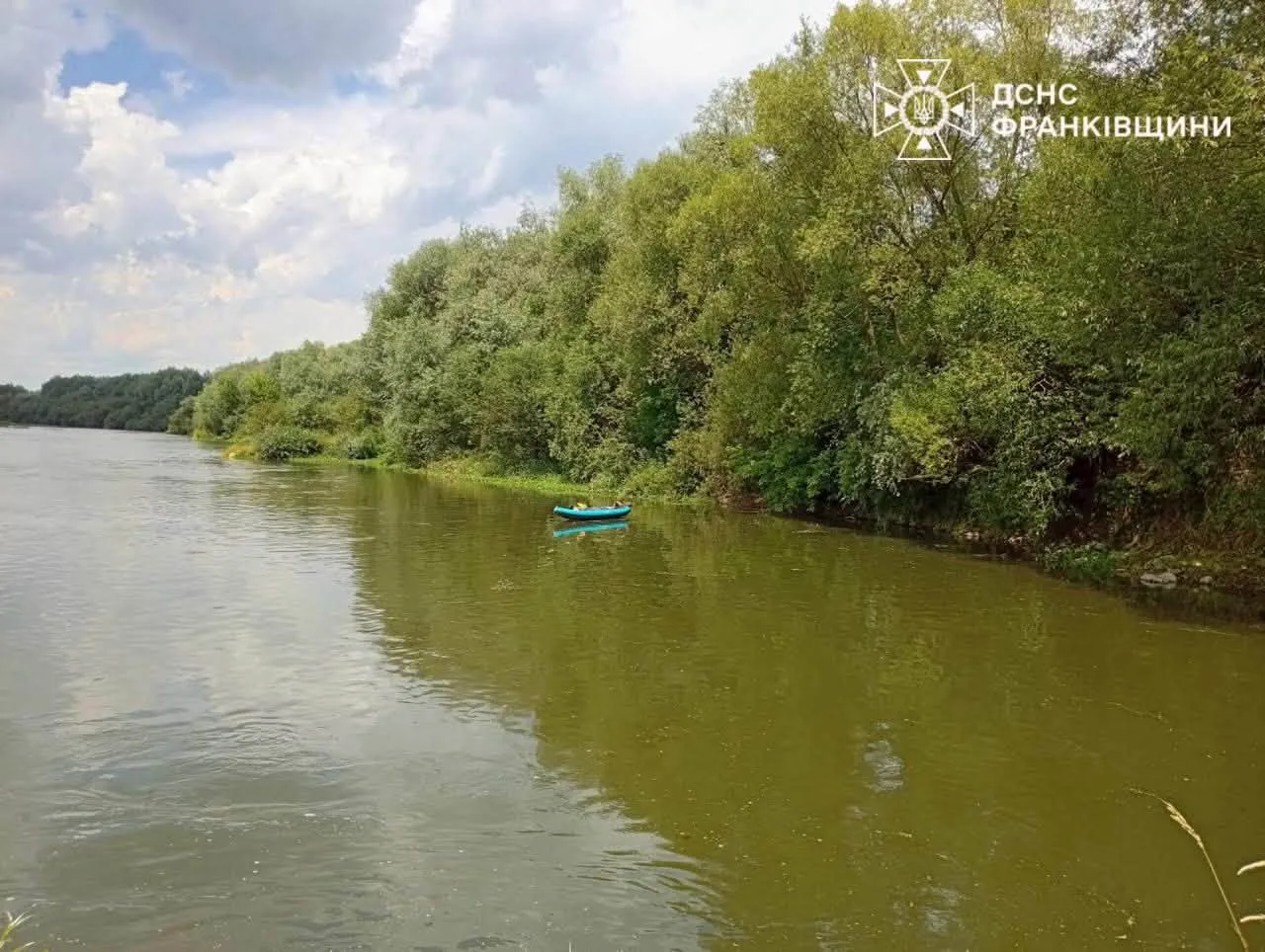 Річка з човном серед зелених дерев