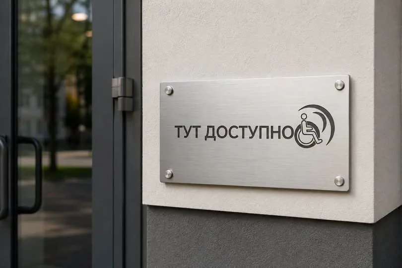 Табличка з написом «Тут доступно» на вході