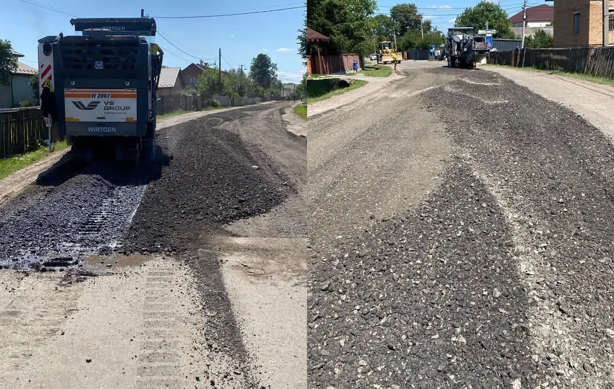 Ремонт дороги асфальтоукладальною технікою у селі