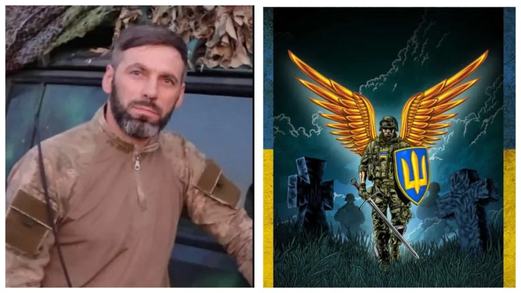 Український військовий та ілюстрація захисника з крилами