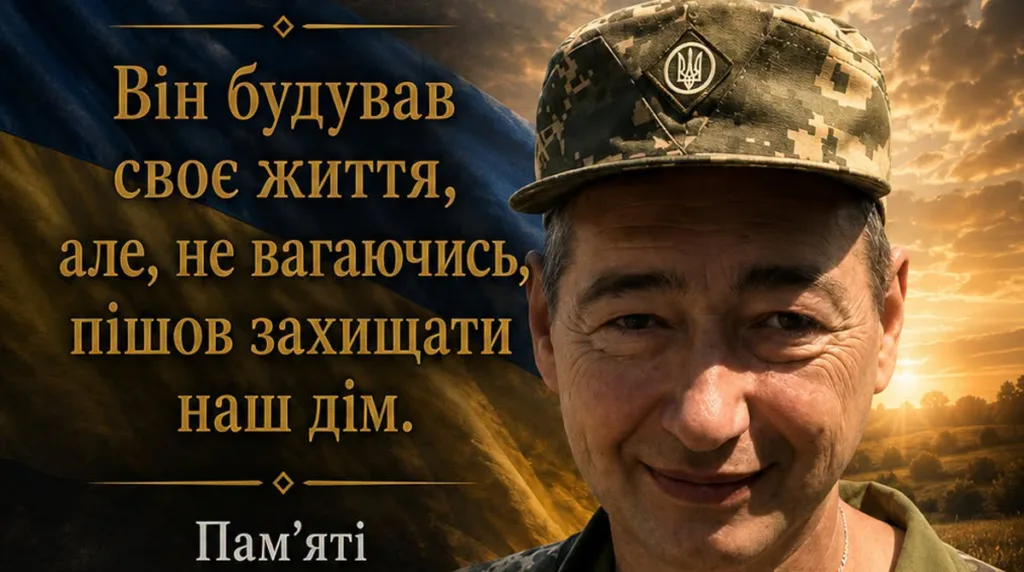 Український військовий на тлі прапора України