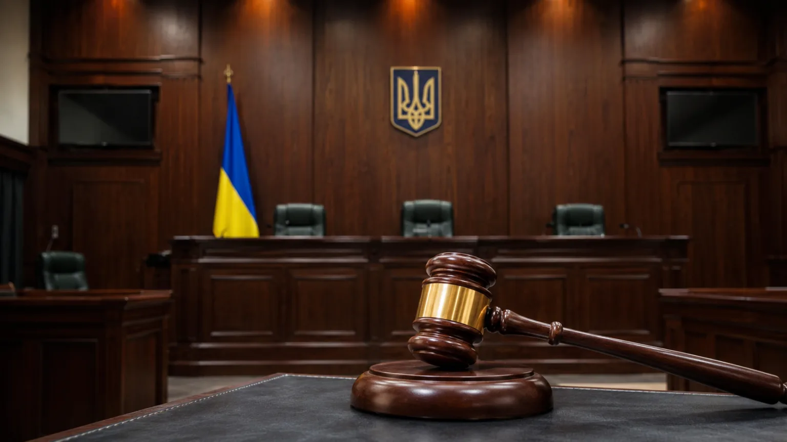 Судова зала України з прапором і гербом