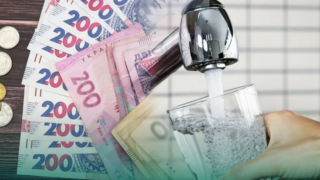 Українські гривні поруч зі склянкою води з-під крана