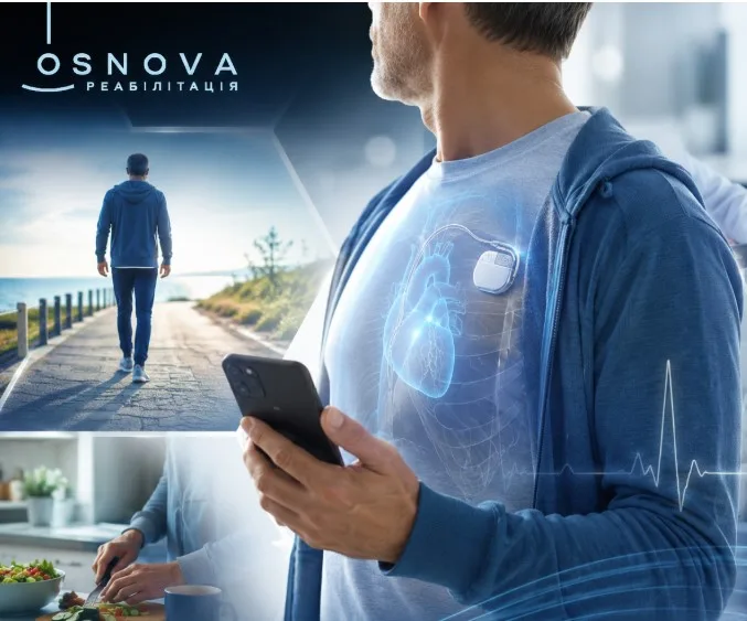 Чоловік із кардіомонітором контролює здоров’я через смартфон