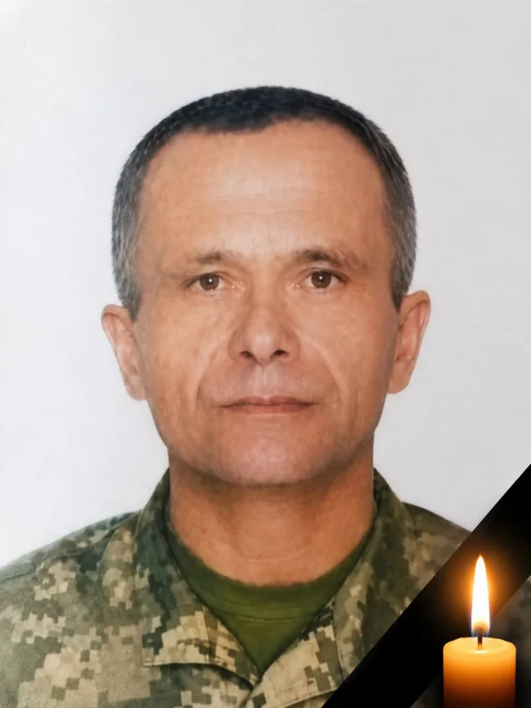 Портрет військовослужбовця у формі зі свічкою пам’яті