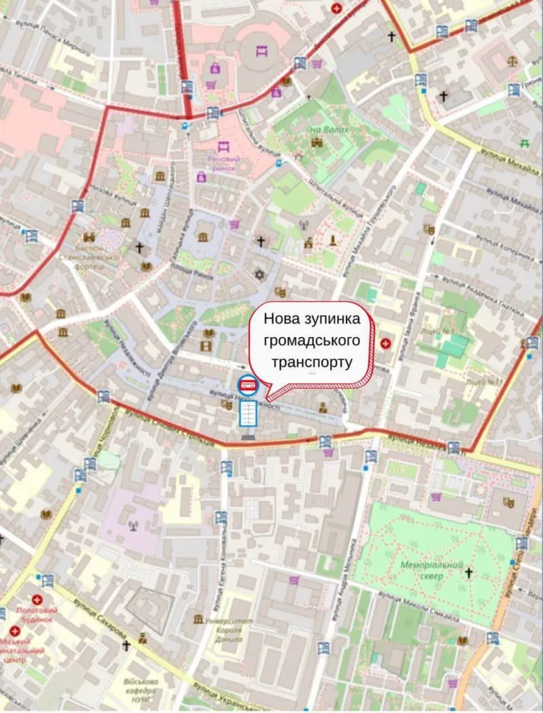 Карта міста з позначенням нової автобусної зупинки