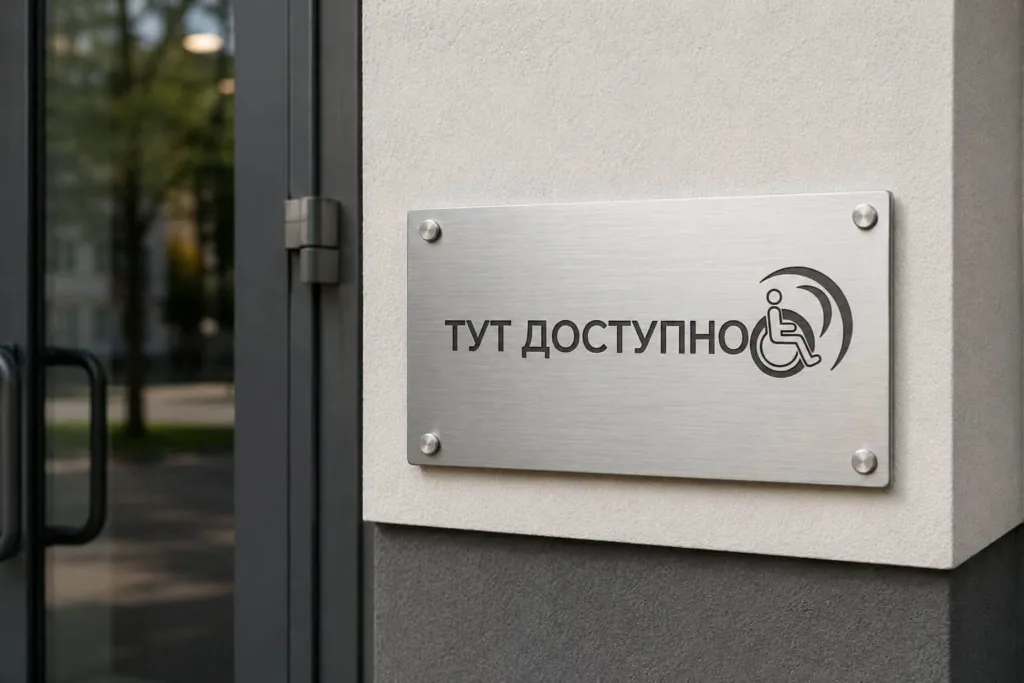 Табличка про доступність біля входу до будівлі