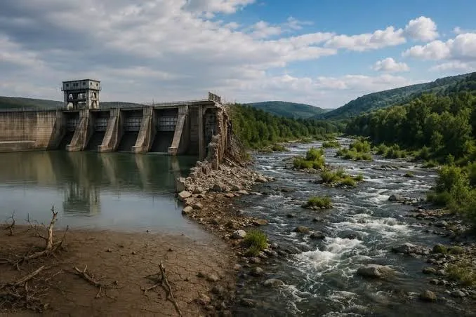 Стара гребля над гірською річкою серед лісів