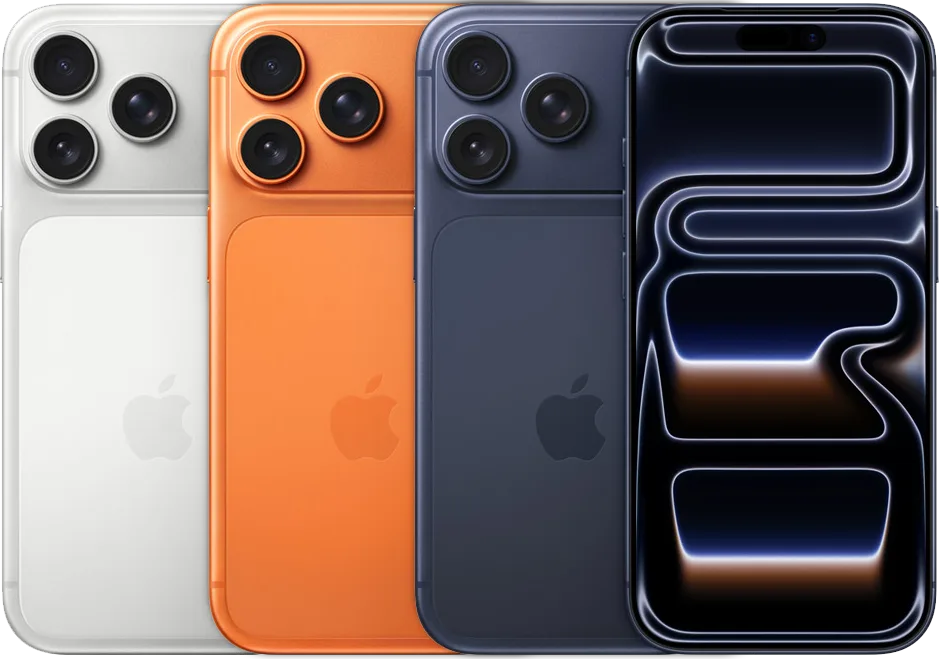 Чотири iPhone у білому, помаранчевому, синьому й чорному кольорах