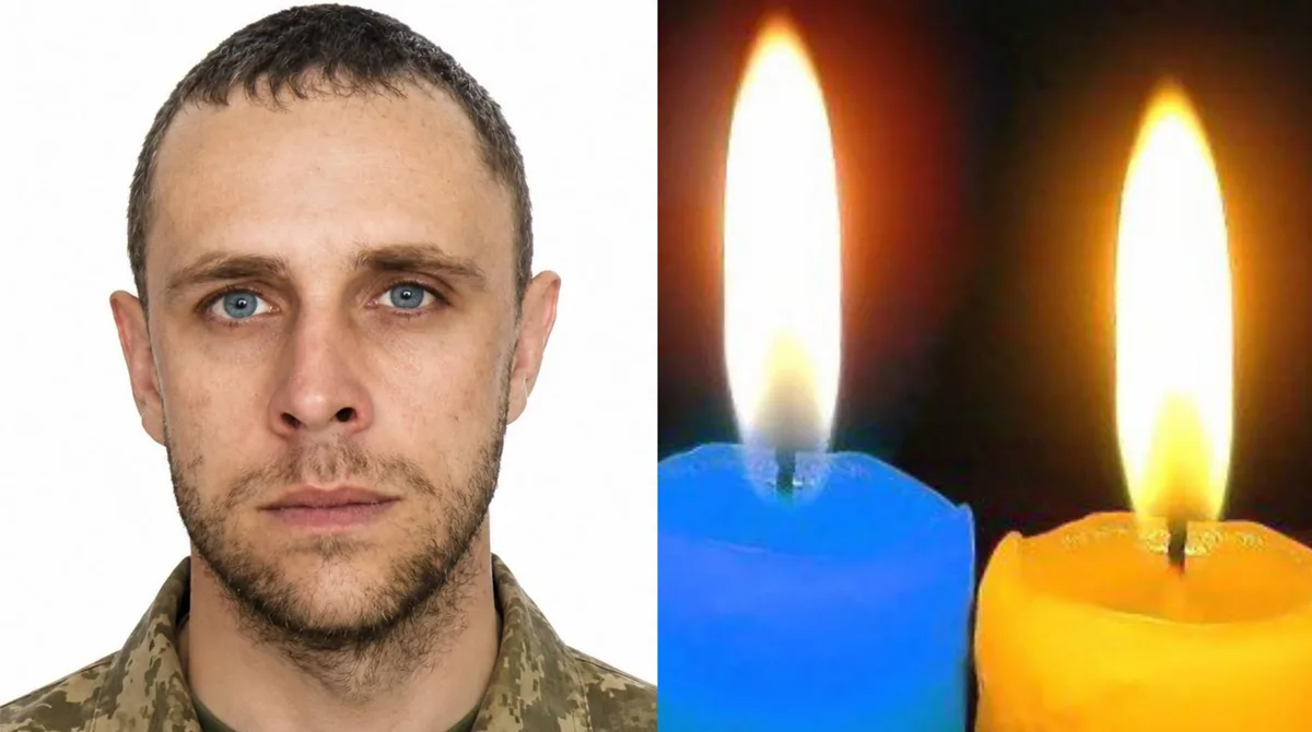 Портрет військового поруч із синьо-жовтими свічками