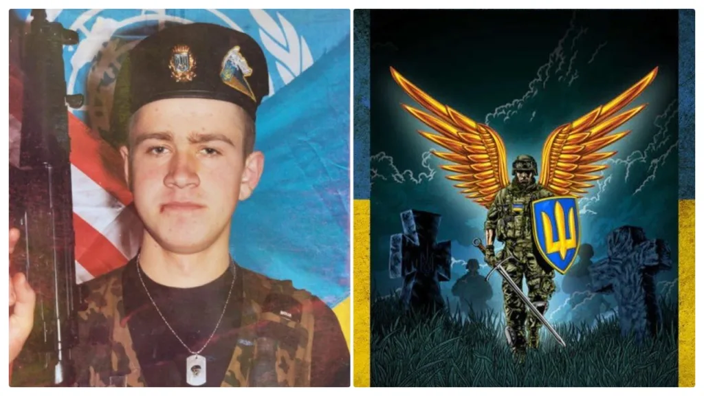 Колаж українського військового та воїна-ангела з тризубом