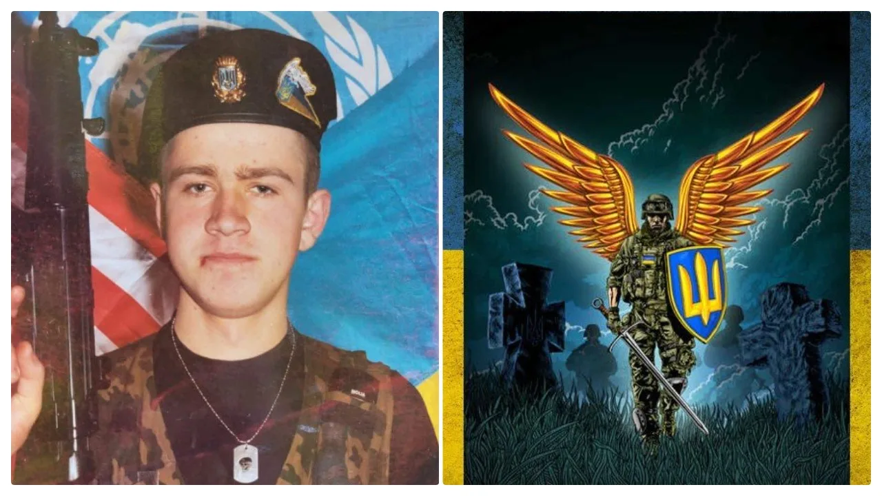 Колаж українського військового та воїна-ангела з тризубом