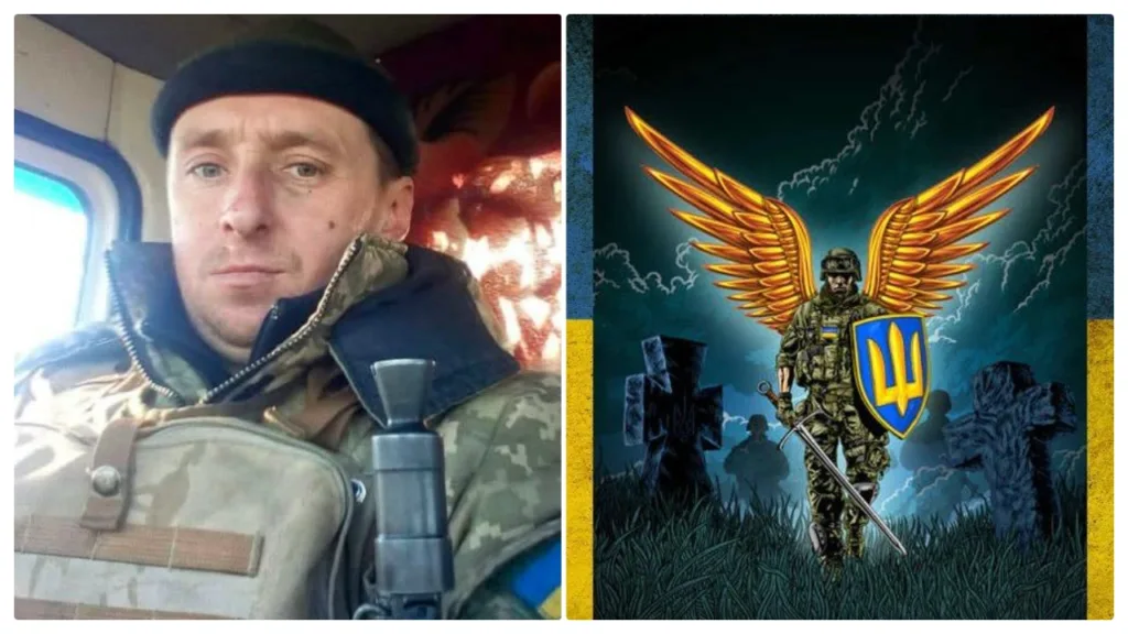Колаж військового та ілюстрації воїна з крилами