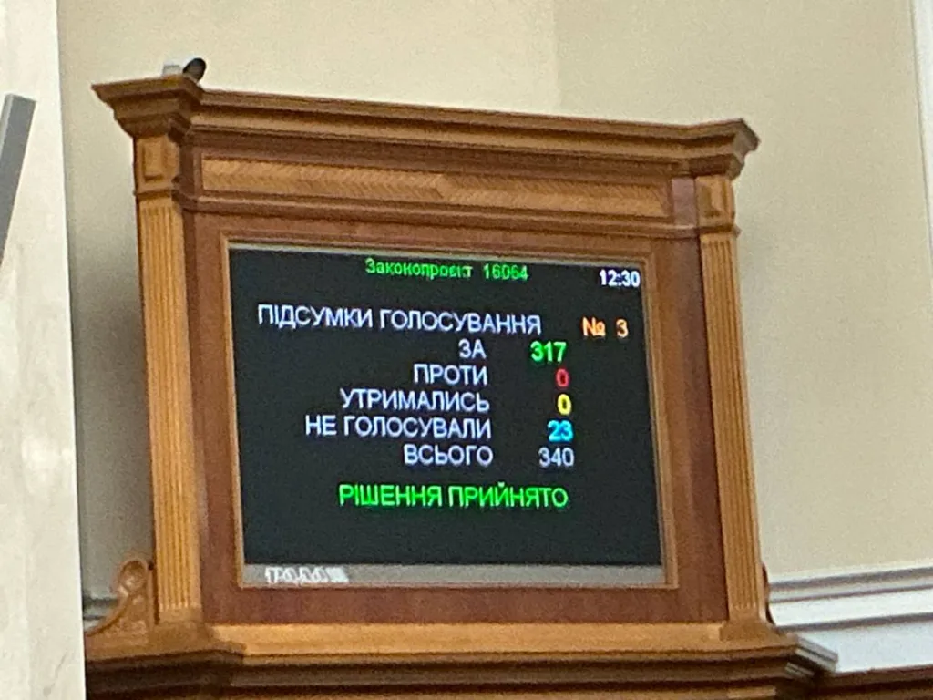 Табло Верховної Ради з результатами голосування 317 «за»