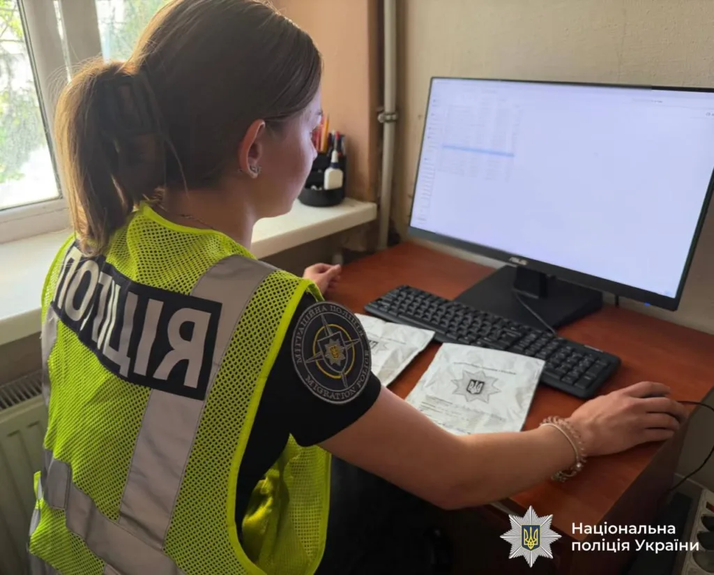 Поліцейська міграційної служби працює за комп’ютером