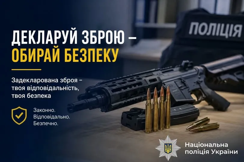 Плакат поліції про декларування зброї та безпеку