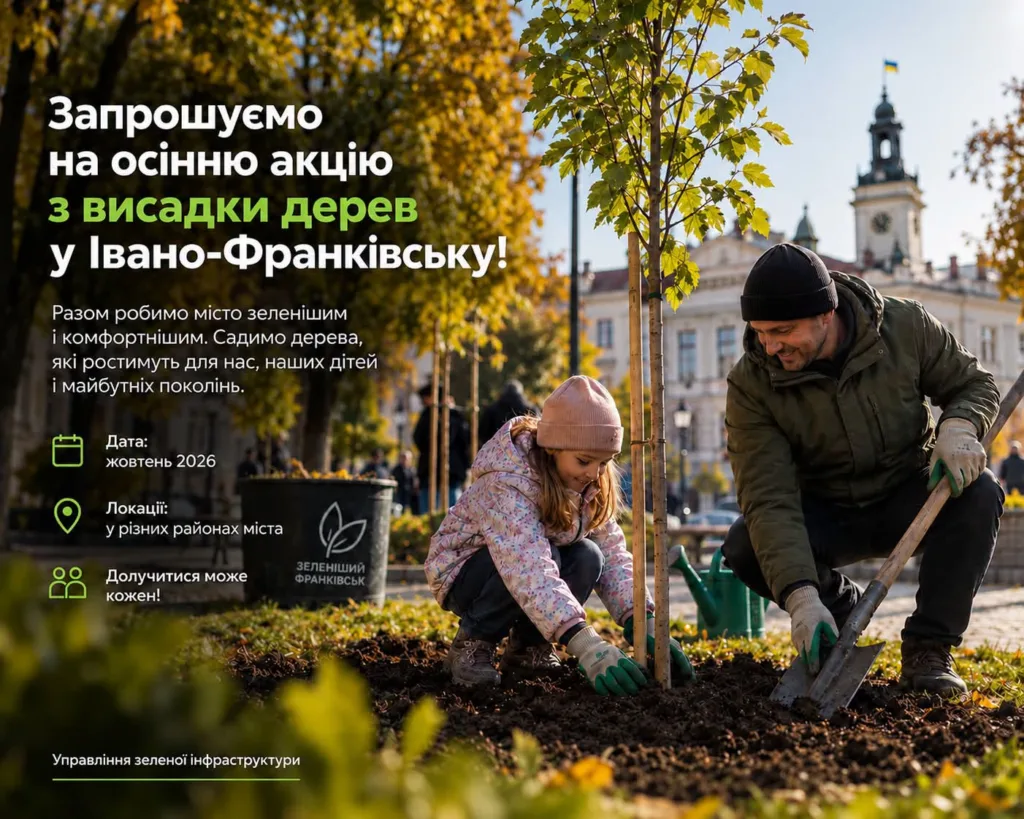 Чоловік і дівчинка садять дерево в Івано-Франківську