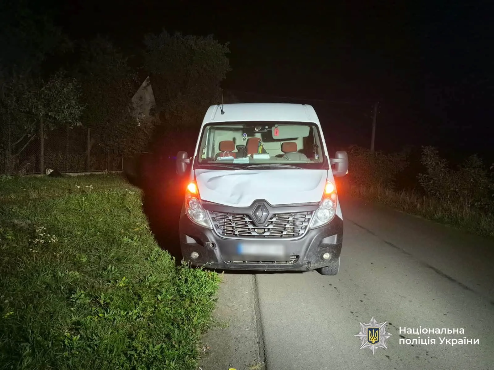 Пошкоджений мікроавтобус Renault на нічній дорозі