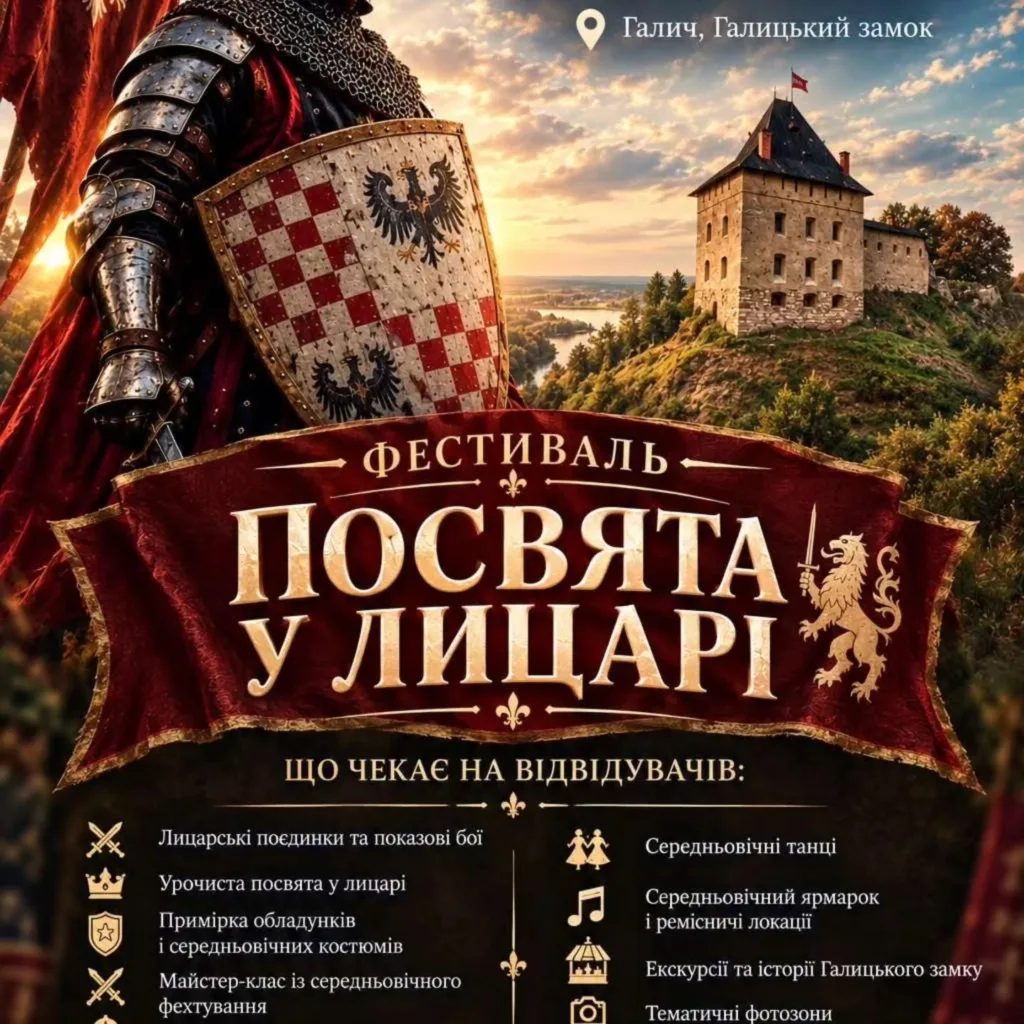 Афіша фестивалю «Посвята у лицарі» в Галицькому замку