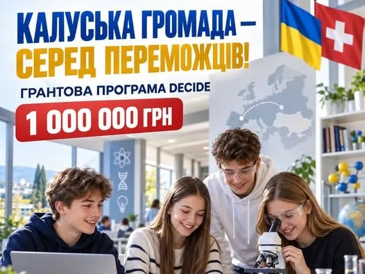Учні з мікроскопом і грантова реклама Калуської громади