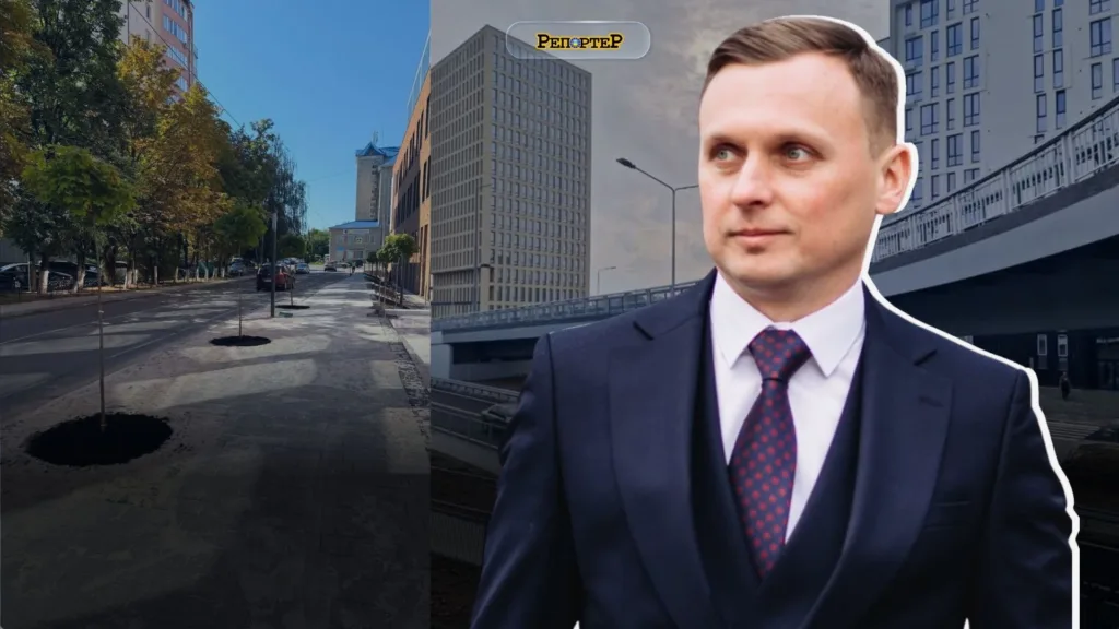 Чоловік у костюмі на тлі міської вулиці