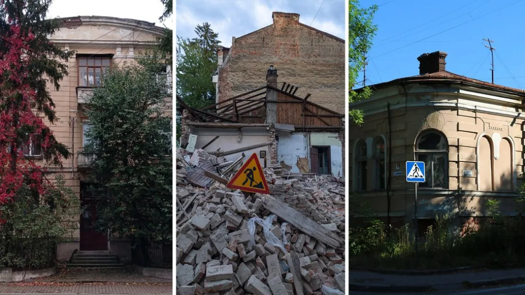 Триптих старих будинків: фасад, руїни та кутова споруда