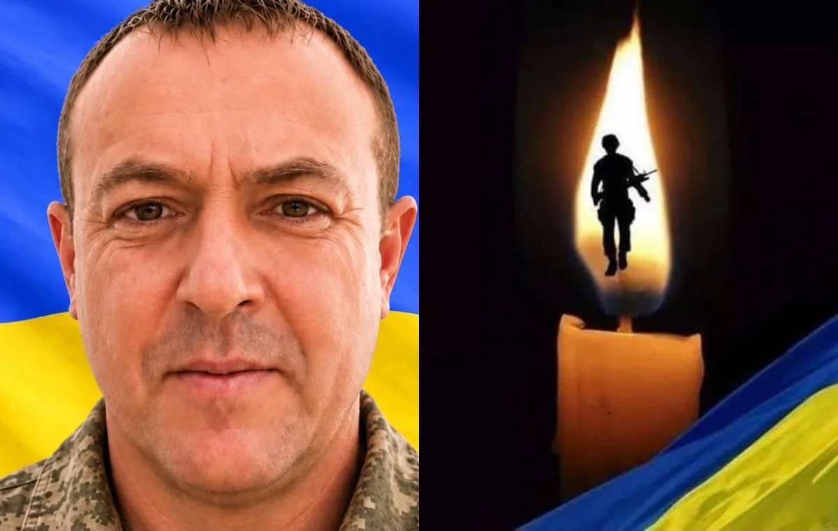 Портрет військового, свічка з силуетом солдата й прапор України