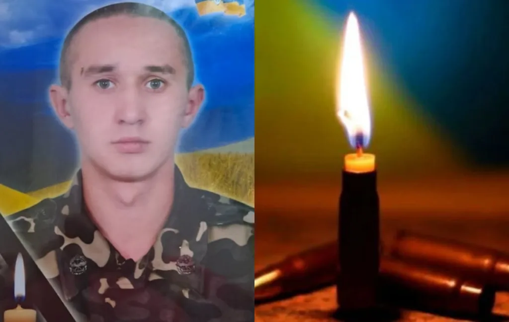 Портрет військового поруч із запаленою поминальною свічкою
