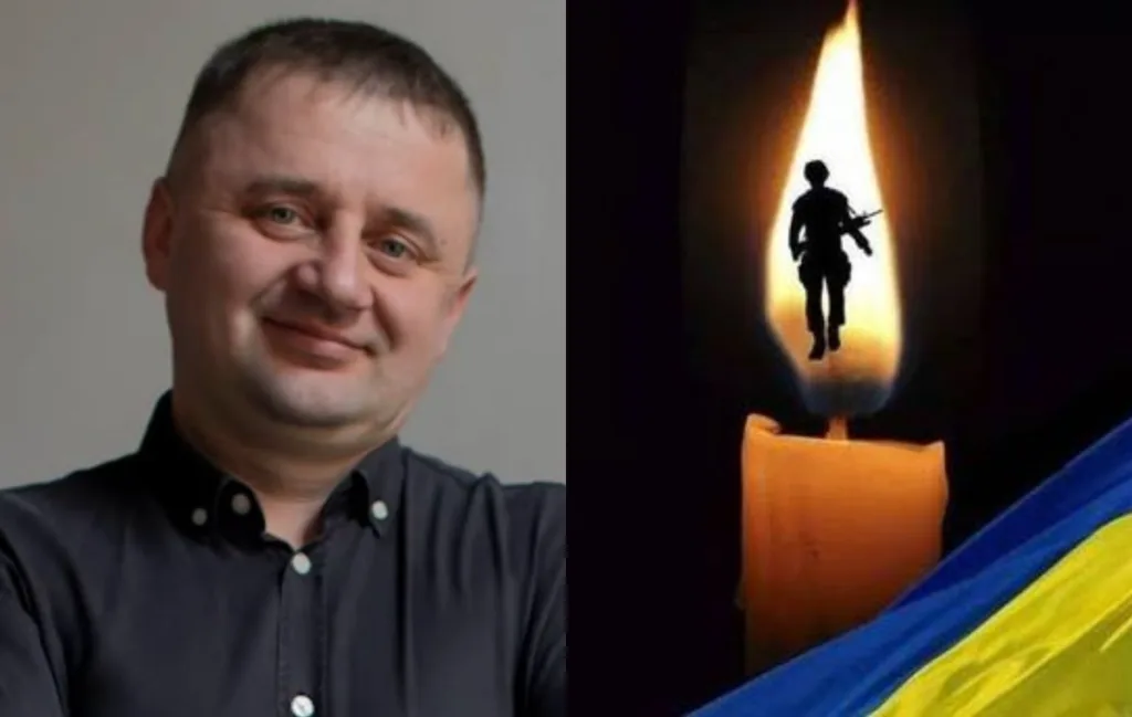 Портрет чоловіка, свічка з силуетом військового та прапор України