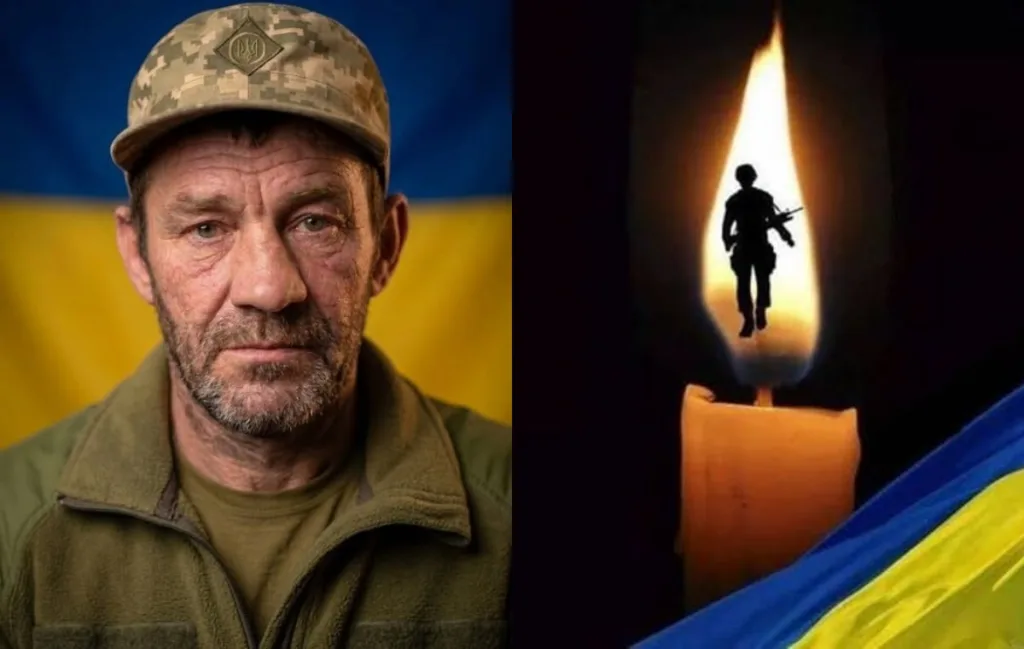 Портрет військового, свічка й український прапор
