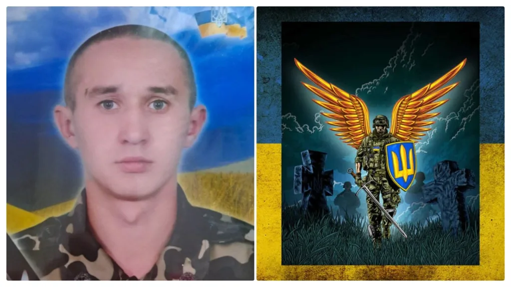 Портрет військового та символічний воїн-ангел із тризубом