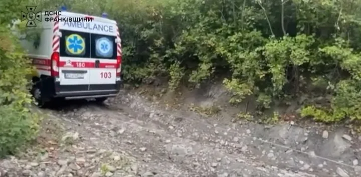 Карета швидкої допомоги на кам’янистій лісовій дорозі