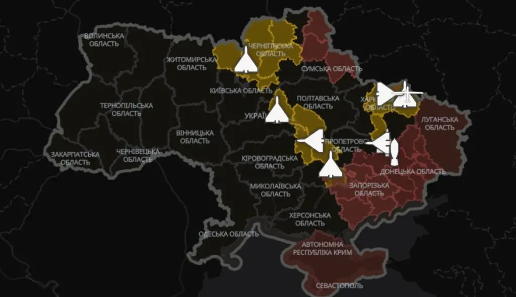 v ukraini zapustyly kartu oriientovnoho rukhu droniv i raket iaki tsili pokazuiut 7szsy7